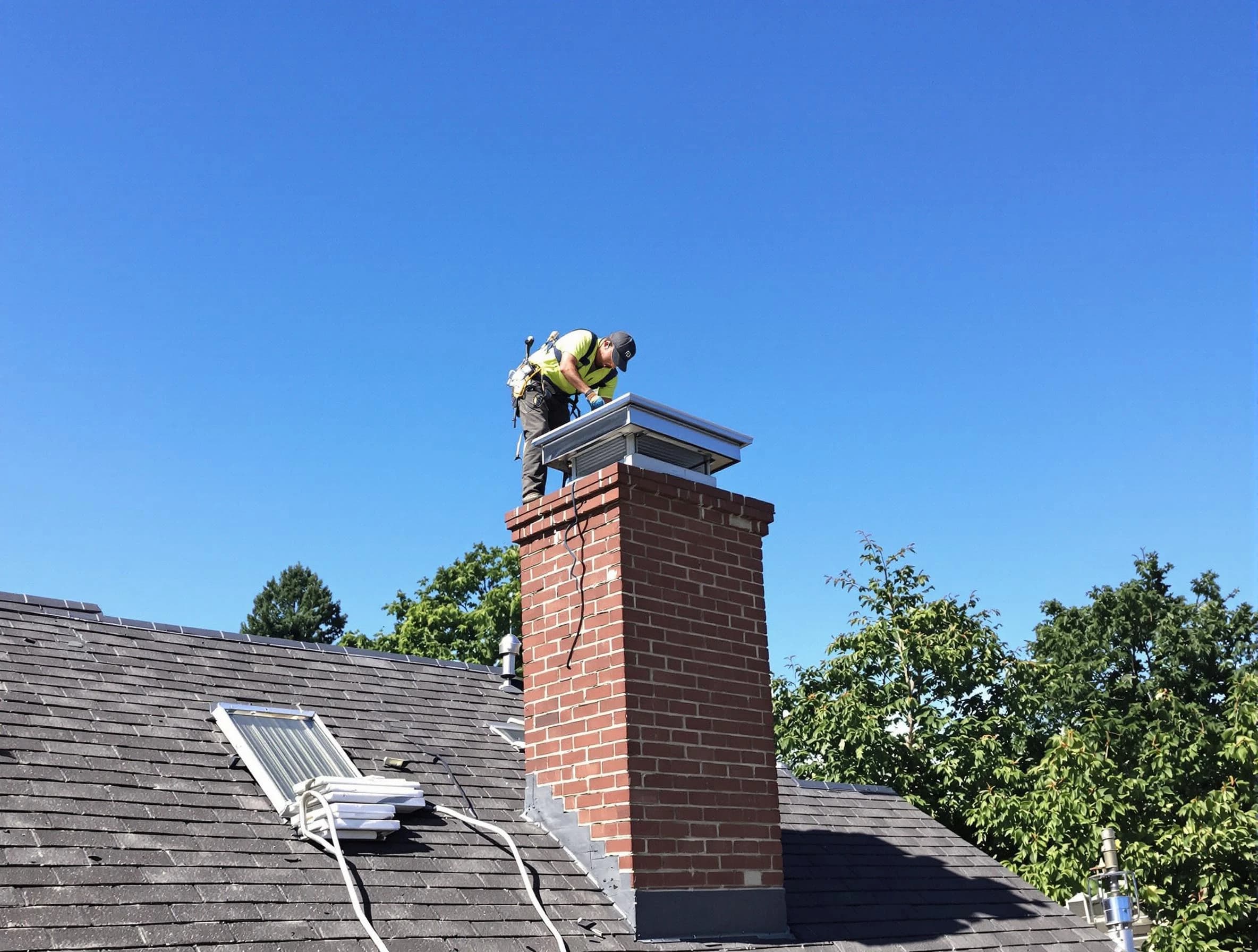 East Point Chimney Sweep technician measuring a chimney cap in East Point, GA
