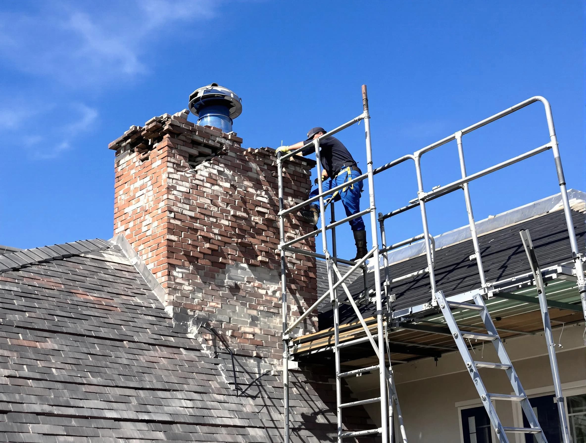 Rebuilding a chimney structure by East Point Chimney Sweep in East Point, GA