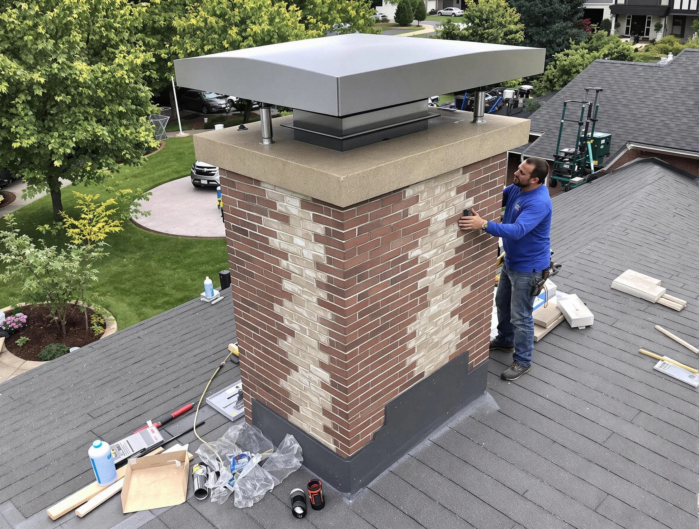 East Point Chimney Sweep team working on a custom chimney remodel in East Point, GA