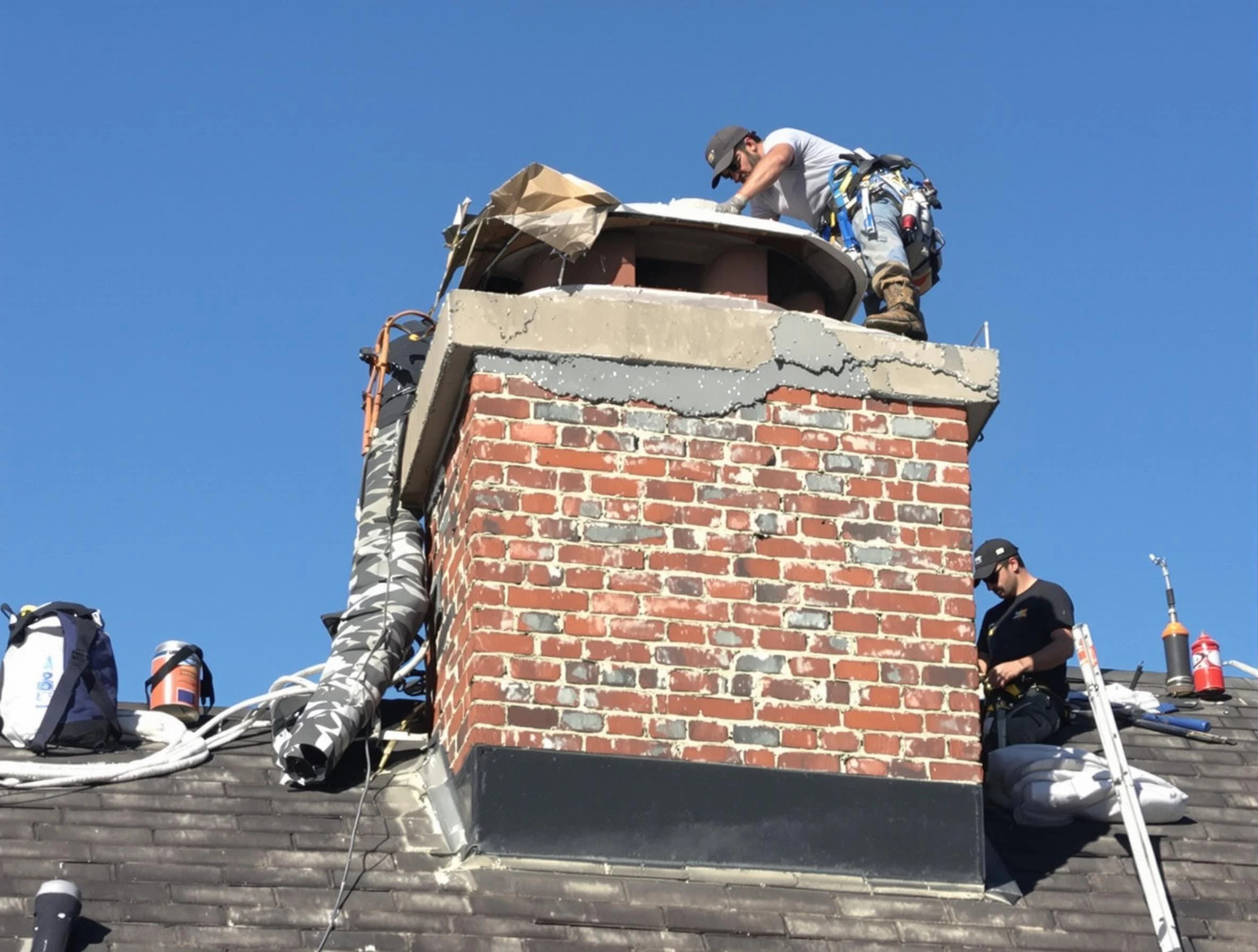 East Point Chimney Sweep installing a custom chimney crown in East Point, GA